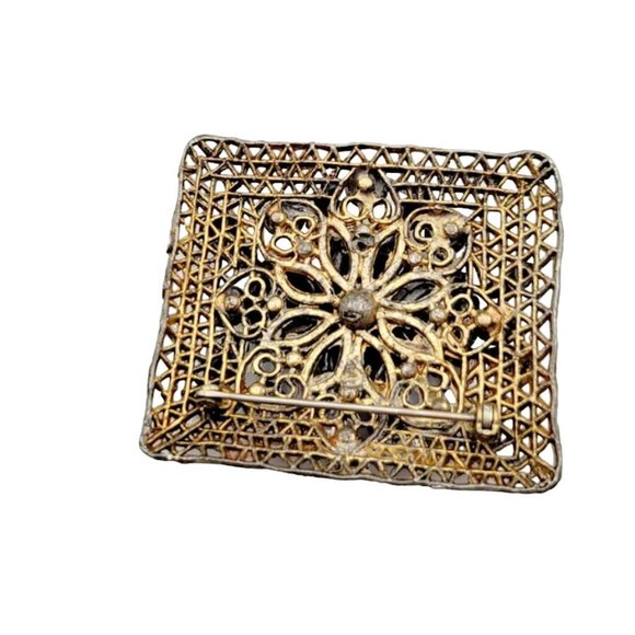 Czechoslovakian Glass and Filigree Brooch (A4) - Picture 2 of 3